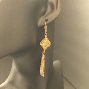 Vintage brass and metal fringe and ball earrings from India